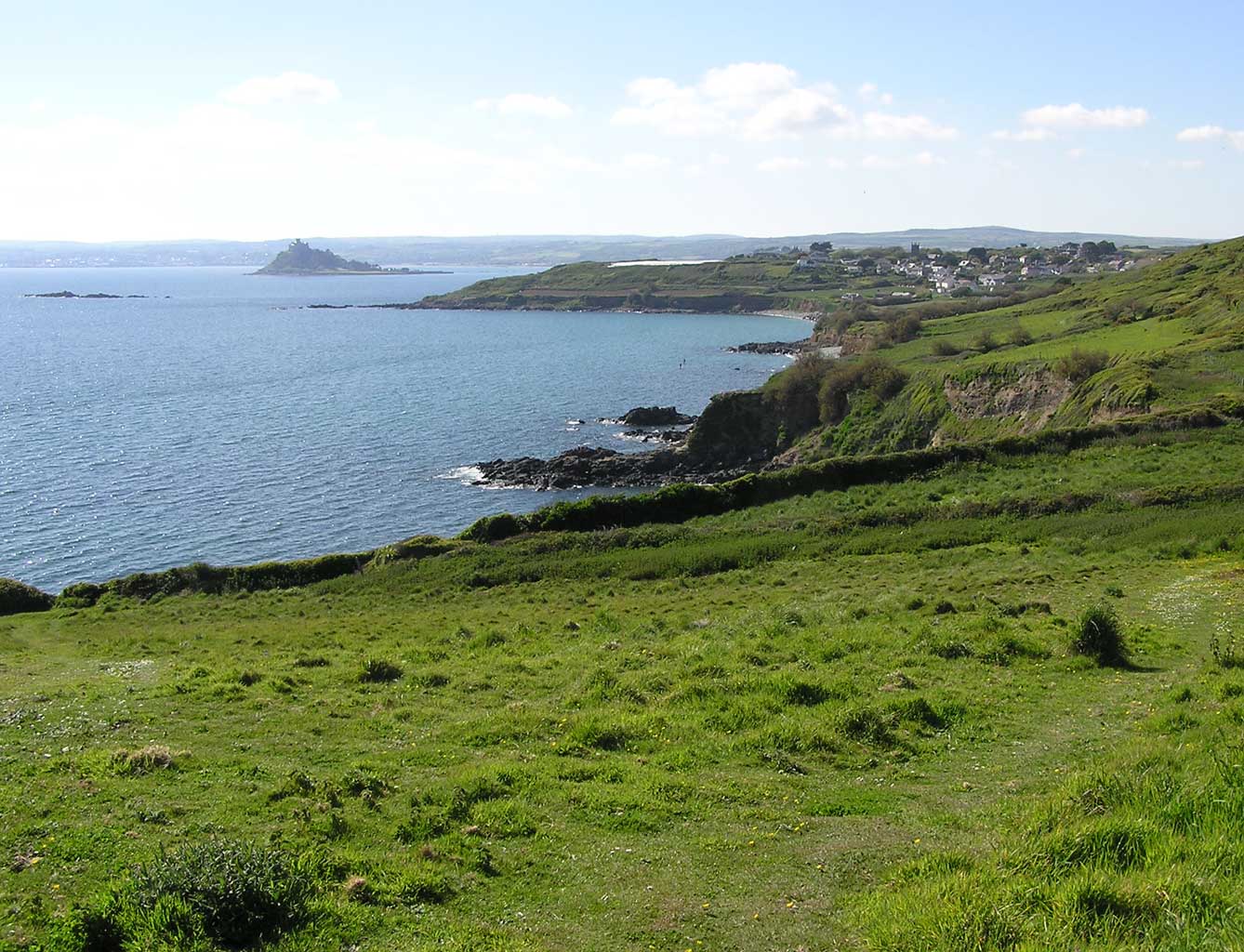 Perranuthnoe and St Michael's Mount viewed from the footpath from Cudden Point